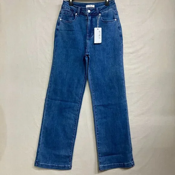 ETTELO Women's 6 Jeans Blue Mid Waisted Straight Leg Stretch Tummy Control Jeans - Picture 4 of 12